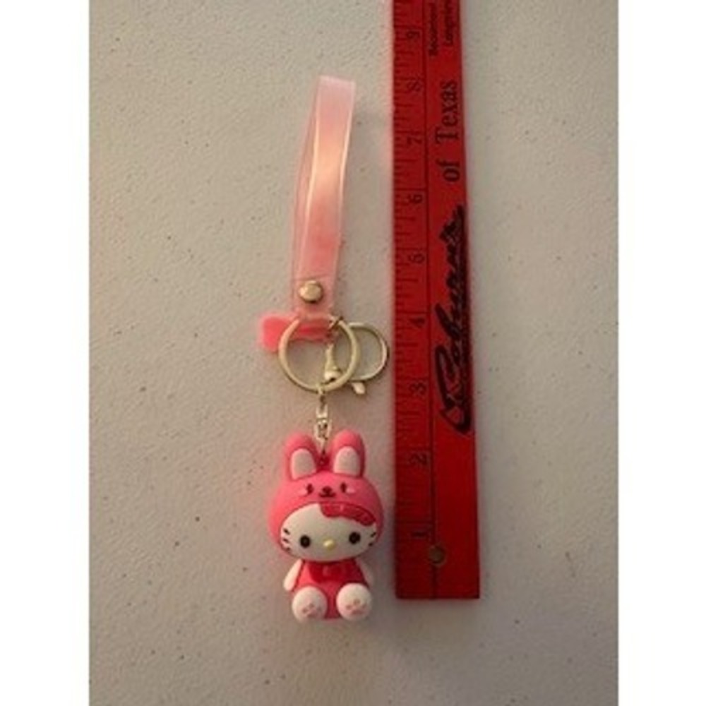 Sanrio Hello Kitty Pink Bunny Costume 3D Silicone Keychain Wristlet Bag Charm